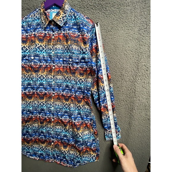 Panhandle Rough Stock western print pearl snap dress Size Small Belt Loops - Picture 6 of 16
